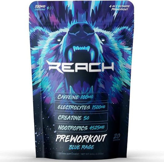 Pre Workout Supplement - Fitness Supplements, Workout Supplements - Energy Supplement for Men and Women - 100 mg Caffeine - Blue Rage