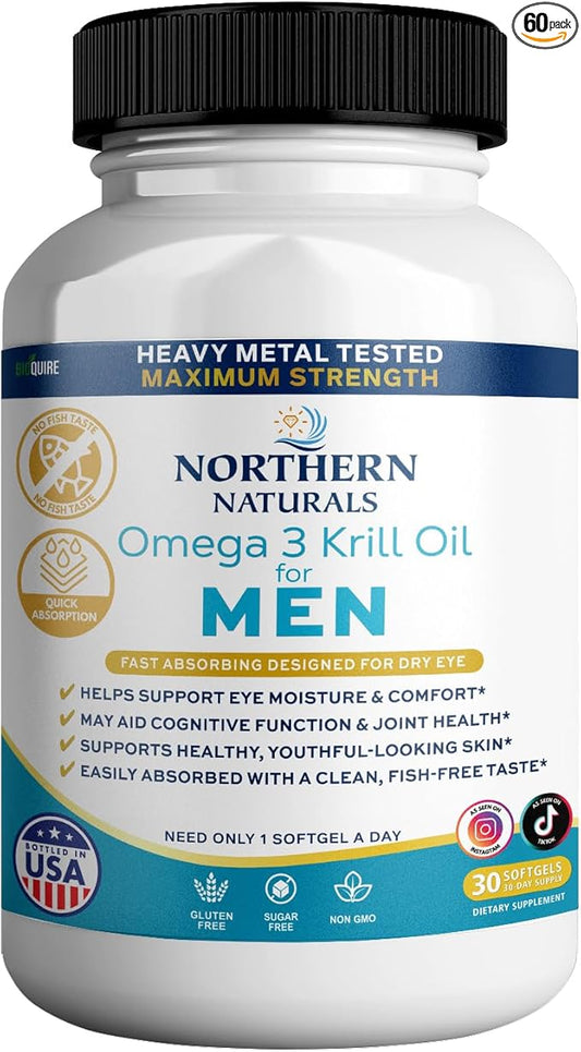 Northern Naturals Omega 3 Krill Oil for Men, 500mg, 30 Softgels, Fish-Free Taste, Supports Eye, Brain and Joint Health (1)