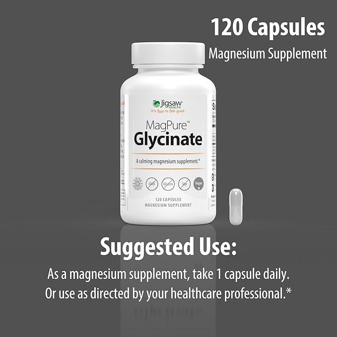 Jigsaw Health MagPure Glycinate | Premium Magnesium Glycinate Capsules | 120 Servings