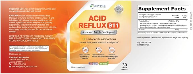 Natural Acid Reflux 911 Supplement Helps Relief Upset Stomach, Heartburn and Acid Indigestion - 100% Natural Powerful Acid Reducer For Fast Natural GERD And Heartburn Relief - 30 Capsules