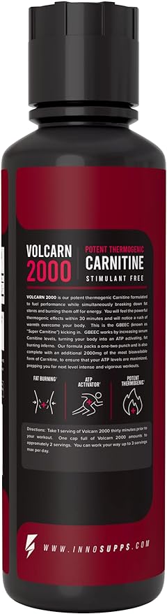 InnoSupps Volcarn 2000 - L-CARNITINE Advanced Energy Liquid | ATP Enhancer with GBEEC | Boosts Energy, Enhances Focus, Caffeine Free, No Artificial Sweeteners | 32 Servings (Tropical Blast)