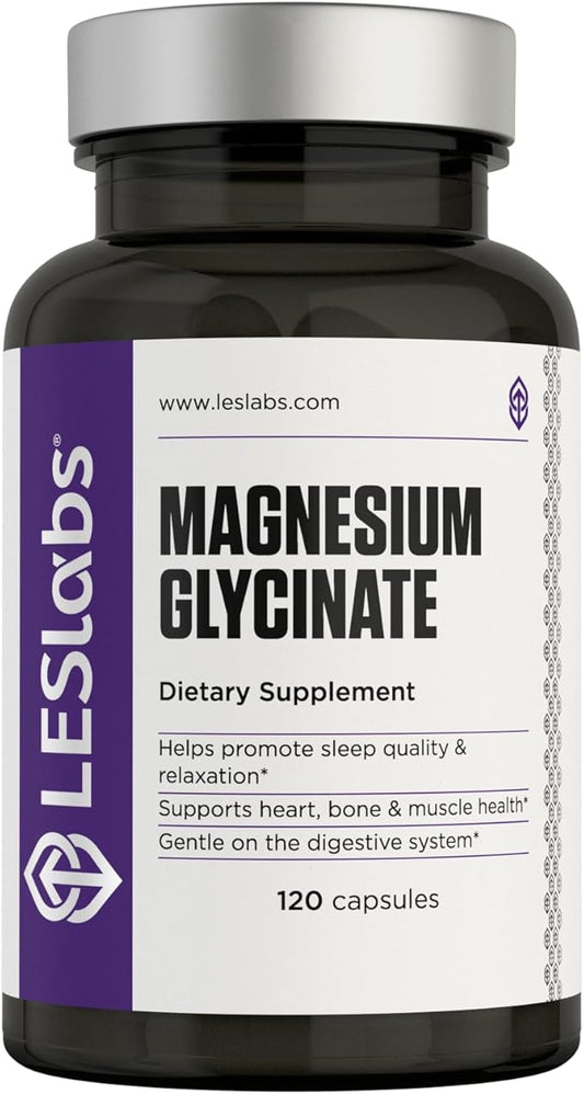 LES Labs Magnesium Glycinate – Supports Restful Sleep, Heart Health, Stress Relief, Metabolism, Nerve & Muscle Function, Gentle on The Digestive System – Non-GMO Supplement – 120 Capsules