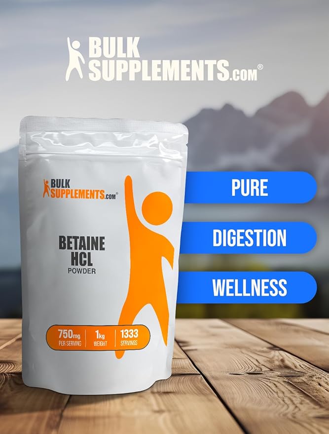 BulkSupplements.com Betaine HCl Powder - Betaine Hydrochloride Supplement, Betaine Powder - Betaine 750mg, Digestive Health Support - Gluten Free, 750mg per Serving, 5kg (11 lbs)