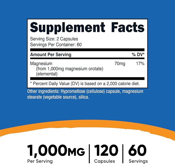 Nutricost Magnesium Orotate Capsules 1000mg, 120 Caps - 60 Servings, 500mg Per Capsule, Non-GMO, Gluten Free