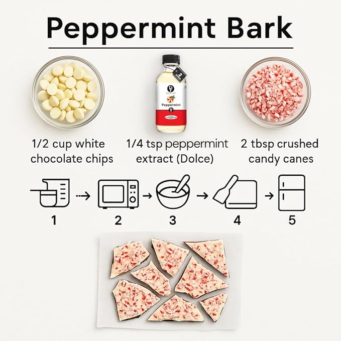 Dolce Flav Natural Peppermint Extract – 2 Ounce Oil-Soluble Kosher, Sugar-Free, Concentrated Pure Mint Flavor for Hard Candy, Chocolates & Baking, Includes Measured Dropper