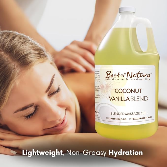 Best of Nature Coconut Vanilla Aromatherapy Massage Oil - Luxurious Blend with Coconut & Vanilla, Perfect for Spa Use, Relaxing Massage & Skin Hydration, Silky & Lightweight - Gallon (128 fl oz)