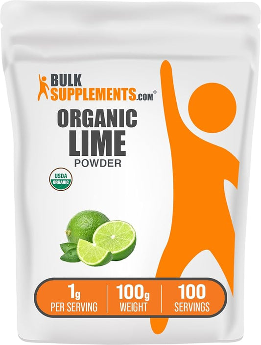 BulkSupplements.com Organic Lime Powder - Organic Lime Flavoring Powder, Sourced from Citrus Aurantifolia Fruit - Air Dried & Gluten Free, 1g per Serving, 100g (3.5 oz) (Pack of 1)