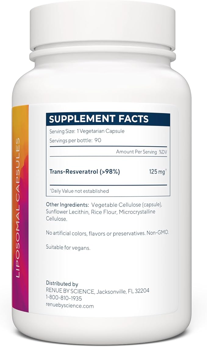 Resveratrol | High Strength Liposomal Resveratrol Supplement | 90 Trans Resveratrol Capsules - 125mg Reservatrol per Serving | Non-GMO | Made in The USA Third-Party Tested