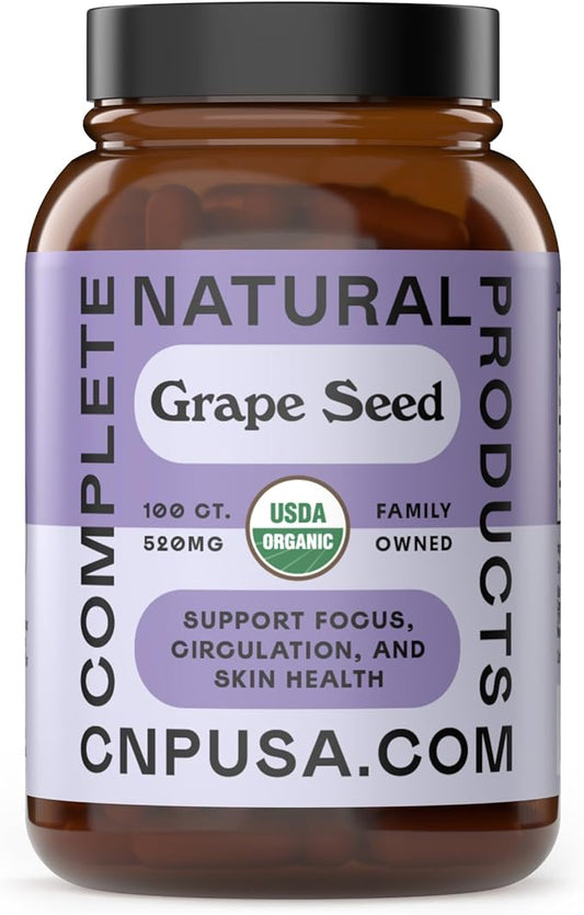 Complete Natural Products Organic Grape Seed Capsules, Support, 520mg Supplement 100 Count