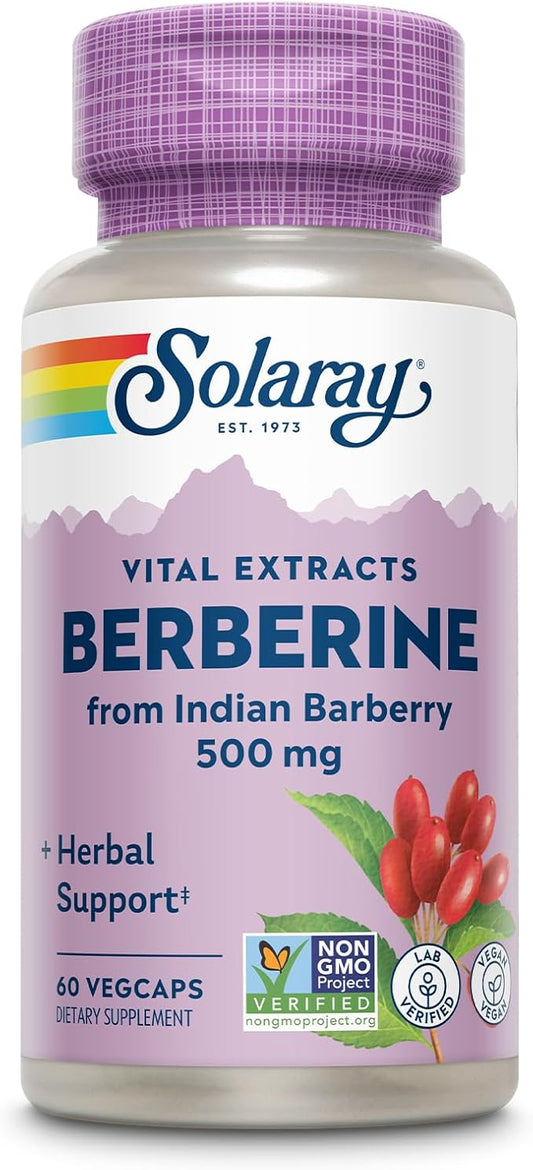 SOLARAY Berberine 500mg - Berberine Supplement for a Healthy, Active Lifestyle - with Berberine HCl from Indian Barberry - Vegan, Non-GMO, 60-Day Guarantee, Lab Verified - 60 Servings, 60 VegCaps