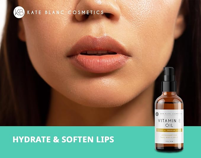 Kate Blanc Cosmetics Vitamin E Oil 28,000 IU (1oz) Topical Serum for Skin and Face for Even Tone, Fine Lines & Smooth Texture