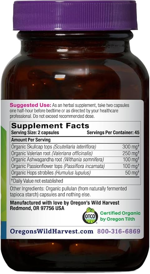 Oregon's Wild Harvest Sleep Better Capsules – Organic Vegan Herbal Sleep Supplement – Non-GMO, Gluten-Free, USDA Certified – 90 Capsules