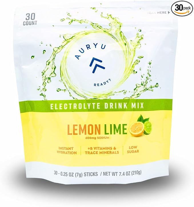 Electrolyte Drink Mix, 30 Sticks, 3 Flavors Pack - Lemon Lime with 600mg Sodium, B Vitamins & Minerals (30, Lemon Lime)