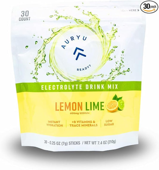 Electrolyte Drink Mix, 30 Sticks, 3 Flavors Pack - Lemon Lime with 600mg Sodium, B Vitamins & Minerals (30, Lemon Lime)
