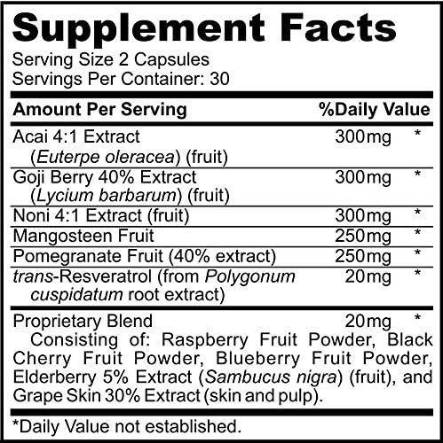 Super Antioxidant Capsules – 6 Superfruit Blend with Goji Berry, Acai, Resveratrol for Immune Support – Skin Health & Daily Wellness – 60 Count Made in USA