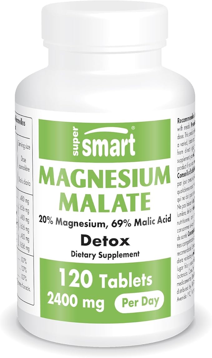 SuperSmart - Magnesium Malate 2400mg per Day (Highly Bioavailable) - Superior Mineral - Magnesium Malic Acid Supplement | Non-GMO & Gluten Free - 120 Tablets