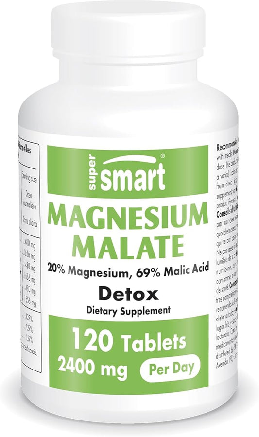 SuperSmart - Magnesium Malate 2400mg per Day (Highly Bioavailable) - Superior Mineral - Magnesium Malic Acid Supplement | Non-GMO & Gluten Free - 120 Tablets