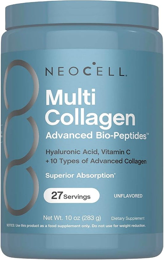 NeoCell Multi Collagen Bio-Peptides Powder | 22oz | Advanced with Hyaluronic Acid and Vitamin C | 10 Super Types of Collagen | Superior Absorption | Grassfed Protein Supplement |