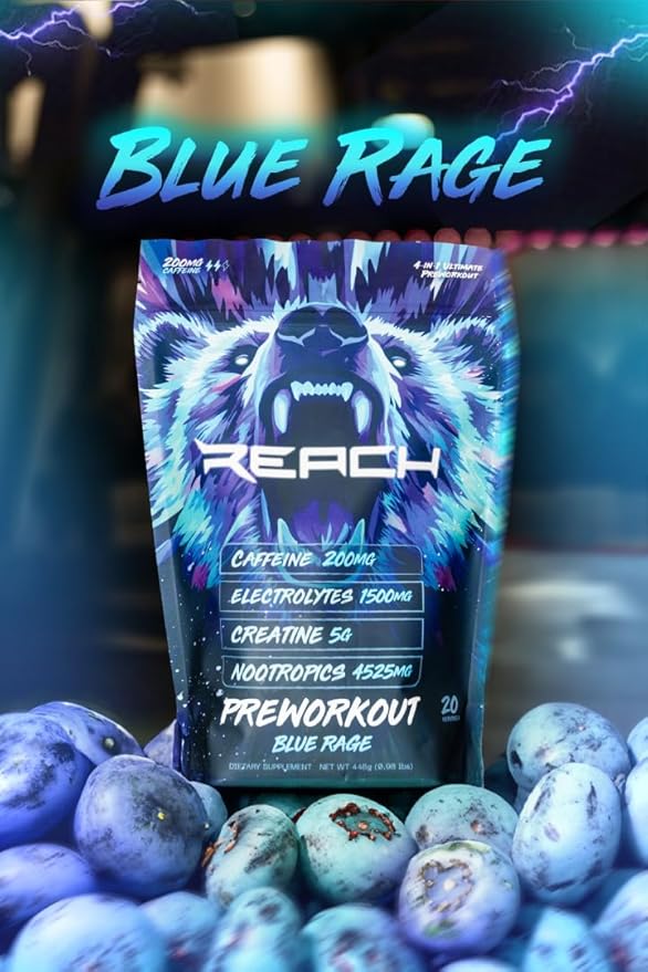 Pre Workout Supplement - Fitness Supplements, Workout Supplements - Energy Supplement for Men and Women - 200 mg Caffeine - Blue Rage