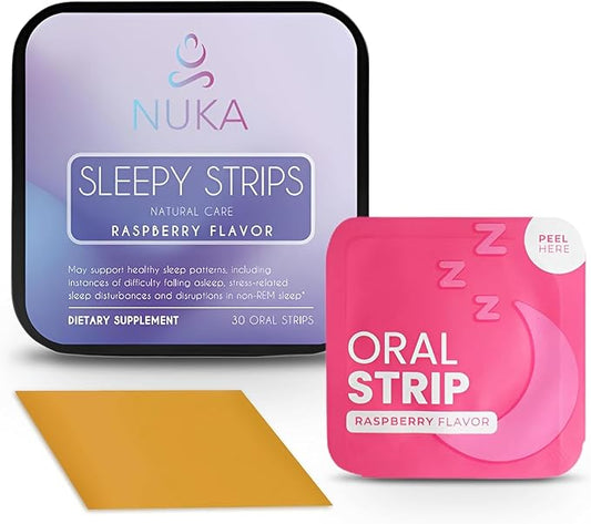 NUKA Melatonin 1mg Sleep Aid | Chamomile & Lavender Oral Strips for Relaxation & Healthy Sleep Cycles | Fast Dissolving, Sugar-Free, Portable - 30 Count