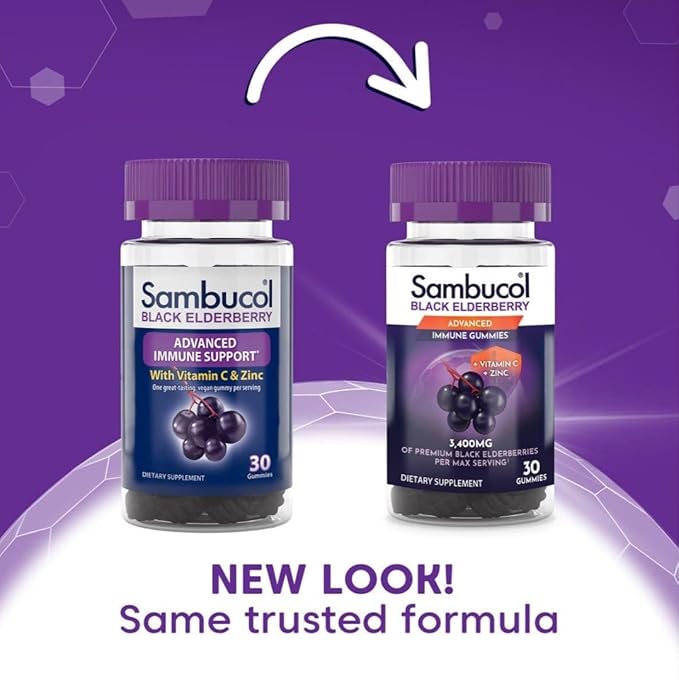 Sambucol Black Elderberry Gummies - Elderberry with Zinc and Vitamin C for Adults, Sambucus Elderberry Gummies, Immune Support Gummies - 30 Count