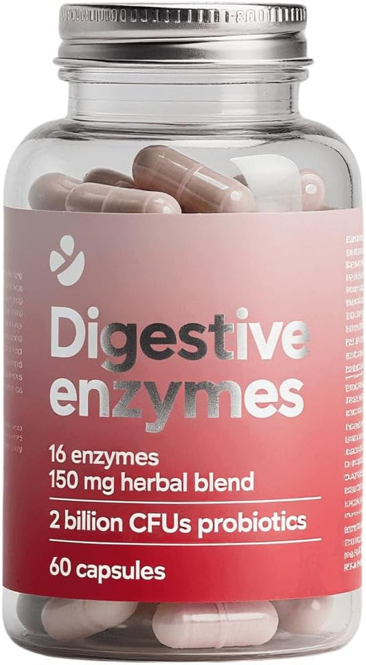Digestive Enzymes - Multi Enzymes, Organic Prebiotics & Probiotics for Digestive Health & Gut Health - Meal Time Discomfort Relief & Bloating - Dual Action Approach - 60 CT