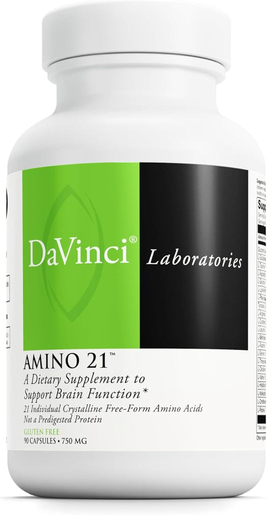 DAVINCI Labs Amino 21 - Supports Brain Function & Muscle Metabolism* - Amino Acid Dietary Supplement with L-Glutamine, L-Lysine HCl, Tyrosine, L-Arginine and More - Gluten-Free - 90 Capsules, 750 mg