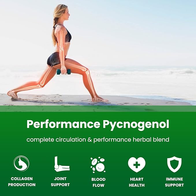 NutraChamps Pycnogenol French Maritime Pine Bark Extract, Premium Circulation Complex, Blood Flow, Nitric Oxide Production, Superior Absorption, Results with Black Pepper Extract, 60 Capsules