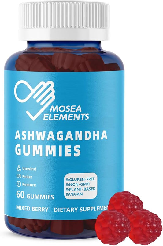 Ashwagandha Gummies & Vitamin D for Men & Women - Relax & Restore, Ashwa Root Extract Supplement Gummy, 60 Mixed Berry Flavored Gummies
