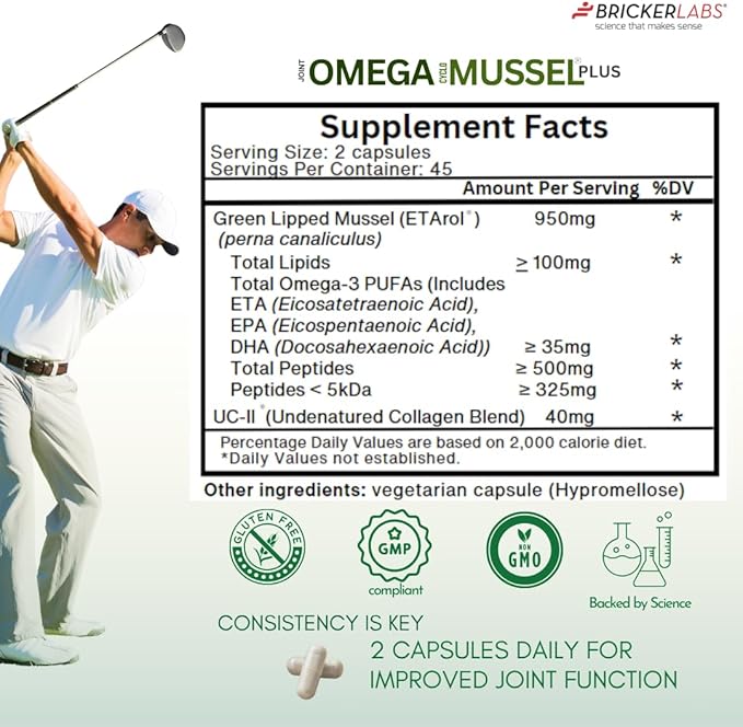 Omega Cyclo - Mussel Plus UC-II, Premium NZ Green Lipped Mussel Plus UC-II Undenatured Type II Collagen, The Ultimate Joint Supplement for Joint Health and Comfort, 90 Capsules