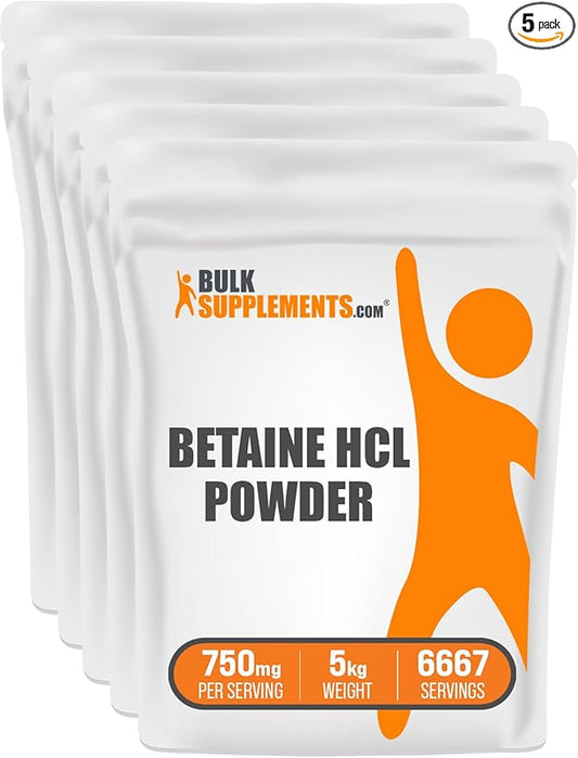 BulkSupplements.com Betaine HCl Powder - Betaine Hydrochloride Supplement, Betaine Powder - Betaine 750mg, Digestive Health Support - Gluten Free, 750mg per Serving, 5kg (11 lbs)