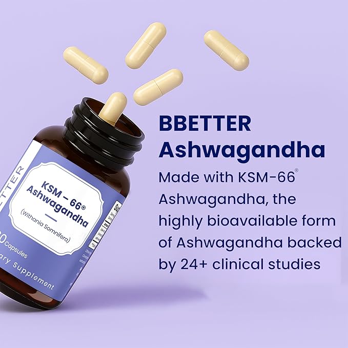 BBETTER Ashwagandha KSM-66 Capsules 500mg | Lab Tested Herbal Supplement for Stress Relief |Pure Organic Ashwagandha Powder | Supports Mental & Physical Well-Being Mood Enhancer | 60 Veg Capsules