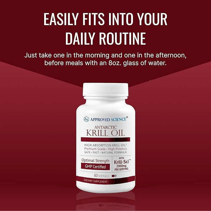 Approved Science Krill Oil - 2000mg Antarctic Krill Oil, 650mcg Astaxanthin - 260mg EPA, 160mg DHA - 60 Softgels - 1 Month Supply