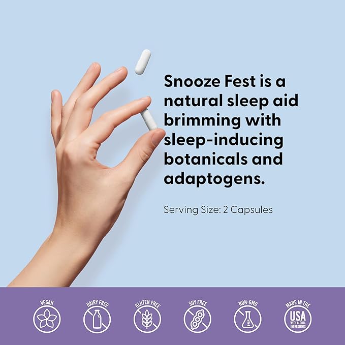 LIVELY VITAMIN CO Snooze Fest - Full REM Cycles - Balanced Sleep - Relax Body & Mind - Rest & Recovery - GABA - Chamomile - Melatonin - Tryptophan - Valerian Root - Lemon Balm - Poppy - 120 Count
