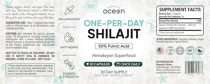One-Per-Day Shilajit for Men and Women - Natural and Potent Shilajit Supplement for Age-Defying, Bone Strength, Hormone Support and More - 6 Bottles Shilajit Capsules