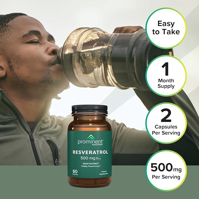 Prominent Nutrition Resveratrol Supplement, Anti-Aging and Immune Support, 98% Pure Trans-Resveratrol Supplement, 500 mg, 30 Day Supply
