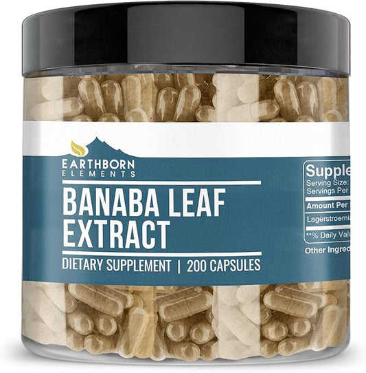 Earthborn Elements Banaba Leaf Extract 200 Capsules, Pure & Undiluted, No Additives