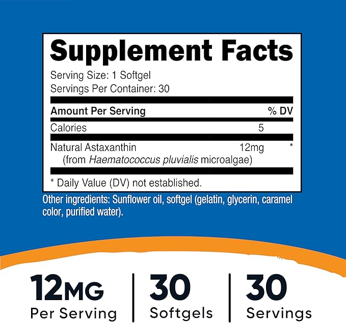 Nutricost Astaxanthin 12mg, 30 Softgels - Non-GMO and Gluten Free