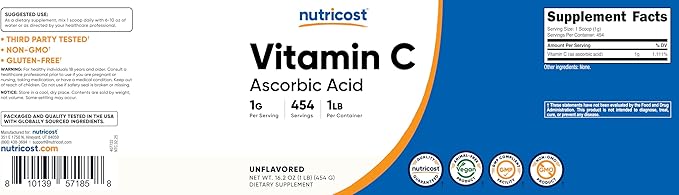 Nutricost Pure Ascorbic Acid Powder (Vitamin C) 1LB