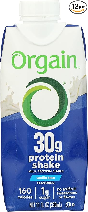 Orgain 30g High Protein Shake, Dairy Isolate Milk Protein, Vanilla Bean, 6g BCAAs, 1g Sugar Per Serving, Meal Replacement, Ready to Drink, Keto Friendly, Gluten-Free 11 Fl Oz (Pack of 12)