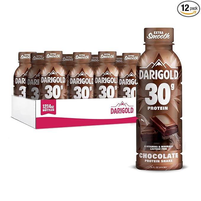 Darigold Ready to Drink Chocolate Protein Shake, 30g Protein, No Added Sugar, Lactose Free, Only 170 Calories, Electrolytes, Gluten Free - 14oz bottles 12 pack