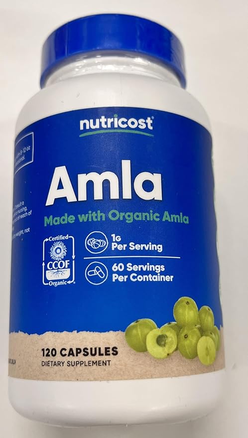 Nutricost Amla 1000mg, 120 Vegetarian Capsules - CCOF Certified Made with Organic, Non-GMO, Gluten Free, 60 Servings