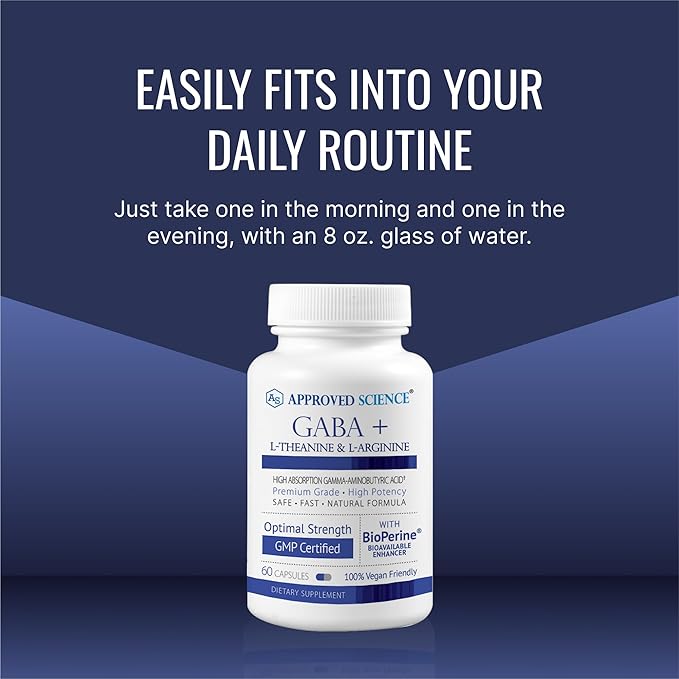 Approved Science GABA+ - Promote Calm, Improve Sleep, Boost Mood - GABA, L-Theanine, L-Arginine, Vitamin B6, BioPerine - High Absorption - 60 Capsules - Vegan