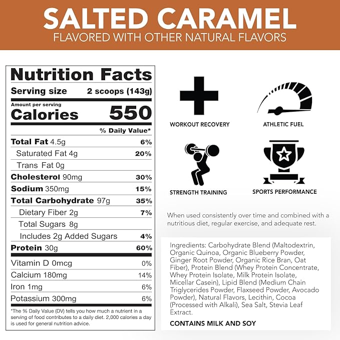 RIVAL NUTRITION Naturally Flavored Clean Gainer (5 lb, Salted Caramel)