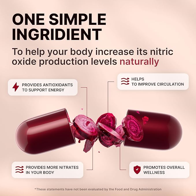 Nature's Pure Blend Organic Beet Root Powder 90 Capsules – Beet Root Capsules & Beets Supplements for Circulation – L Arginine – Nitric Oxide Supplements