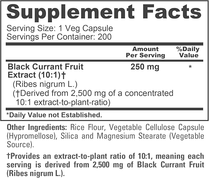 NusaPure Black Currant 10:1 Extract, 250 mg Equivalent to 2,500mg, per Veg Caps 200 Vegan, Non-GMO