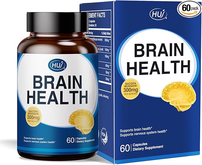 HUJ Brain Health - Brain Supplements for Memory and Focus - Brain & Nervous System Health Support with Bacopa, Phosphatidylserine, Ginkgo Biloba, Rosemary, Walnut Peptide, Nervonic Acid - 60 Capsules