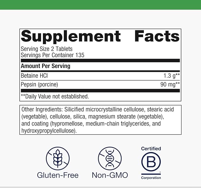 Metagenics SpectraZyme Betaine HCI + Pepsin - Supports Stomach Health & Aids in Digestion* - with Betaine HCl & Pepsin - Proteolytic Digestive Enzyme* - Non-GMO - 135 Servings - 270 Tablets