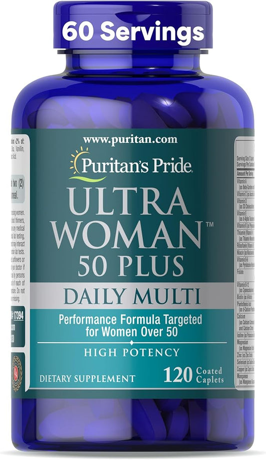 Puritan's Pride Ultra Woman 50 Plus High Potency Performance Time Release Daily Multivitamin with Zinc, Supplement to Support Healthy Aging and Cellular Energy Production, 2 Month Supply, 120 Count