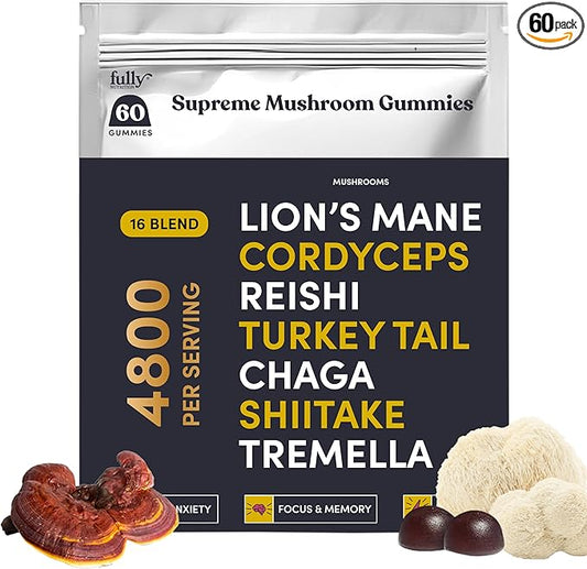 16 in 1 Blend Mushrooms Gummies for Adults - Lion's Mane Mushroom Supplement, Focus Gummies with Lions Mane, Lion's Mane for Adults, Natural Mushroom Supplement for Cognitive Support & Clarity